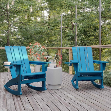 Flash Furniture Blue Adirondack Rocking Chairs with Cupholder, 2PK 2-LE-HMP-1045-31-BL-GG
